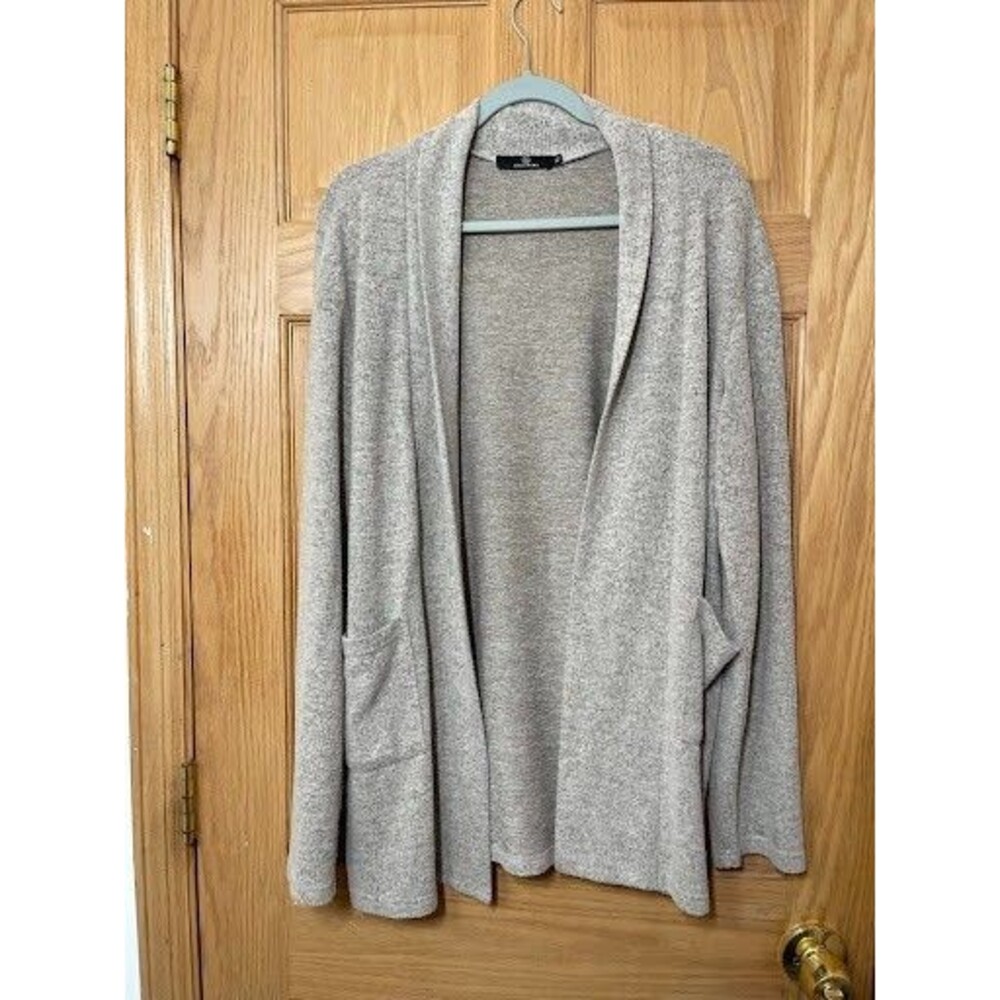 LILLUSORY Sweater Cardigan Womens XL Beige Open Front Pocket Knit Longline